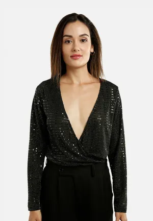 Wrap Around Bodysuit In Black